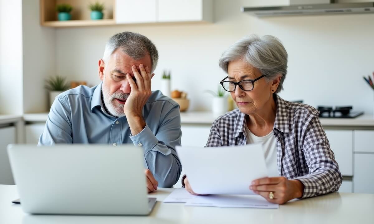Florida homeowner reviewing home insurance bills at kitchen table, representing the financial risk of self-insuring without adequate coverage.